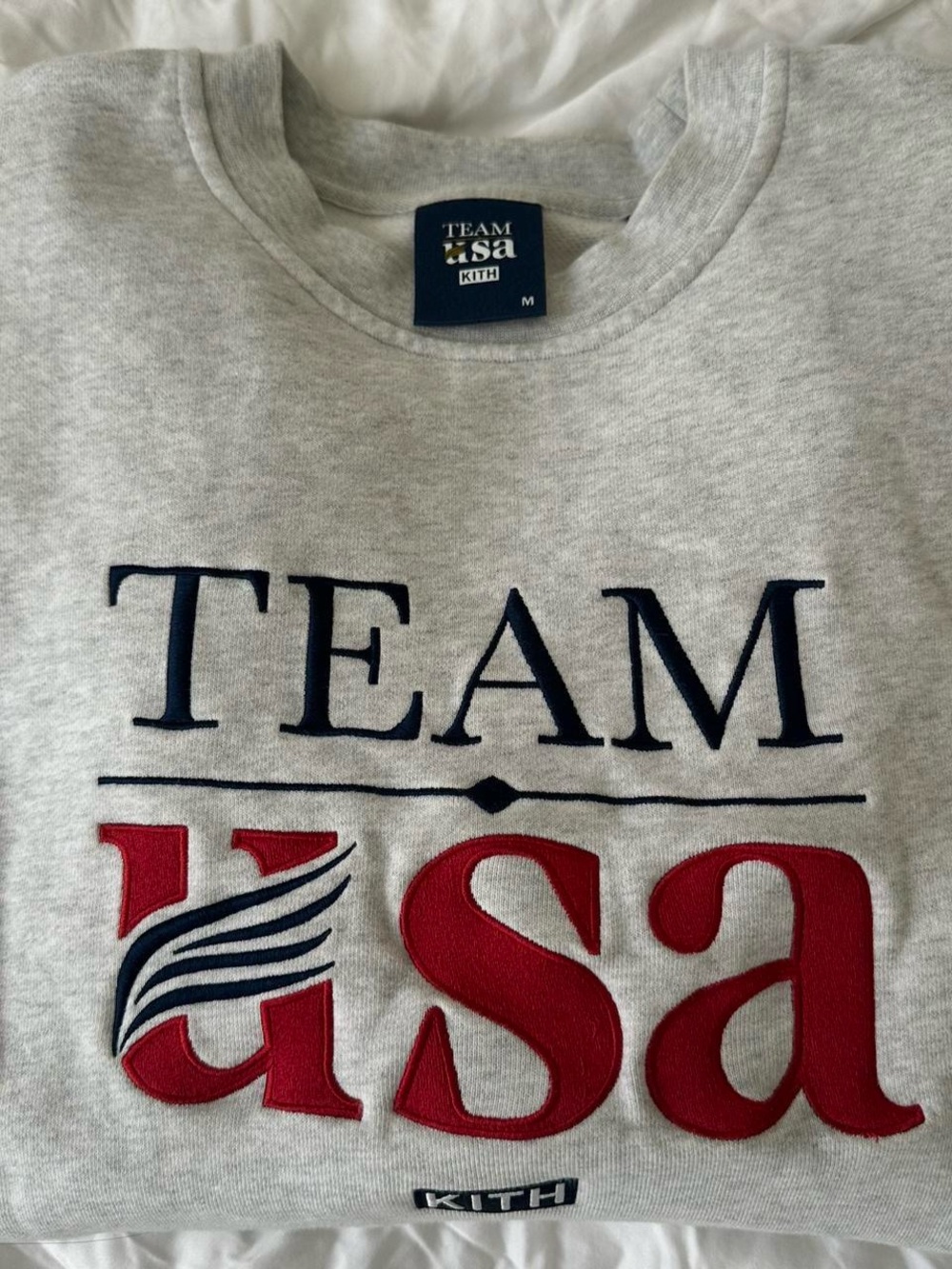 Kith Grey Crewneck Sweatshirt with Navy & Red Team USA Embroidery